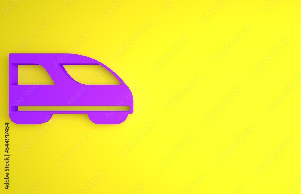 黄色背景上隔离的紫色高速列车图标。铁路旅行和铁路旅游。Sub