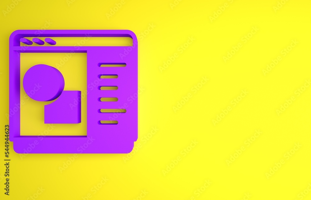 Purple 3D printer software icon isolated on yellow background. 3d printing. Minimalism concept. 3D r