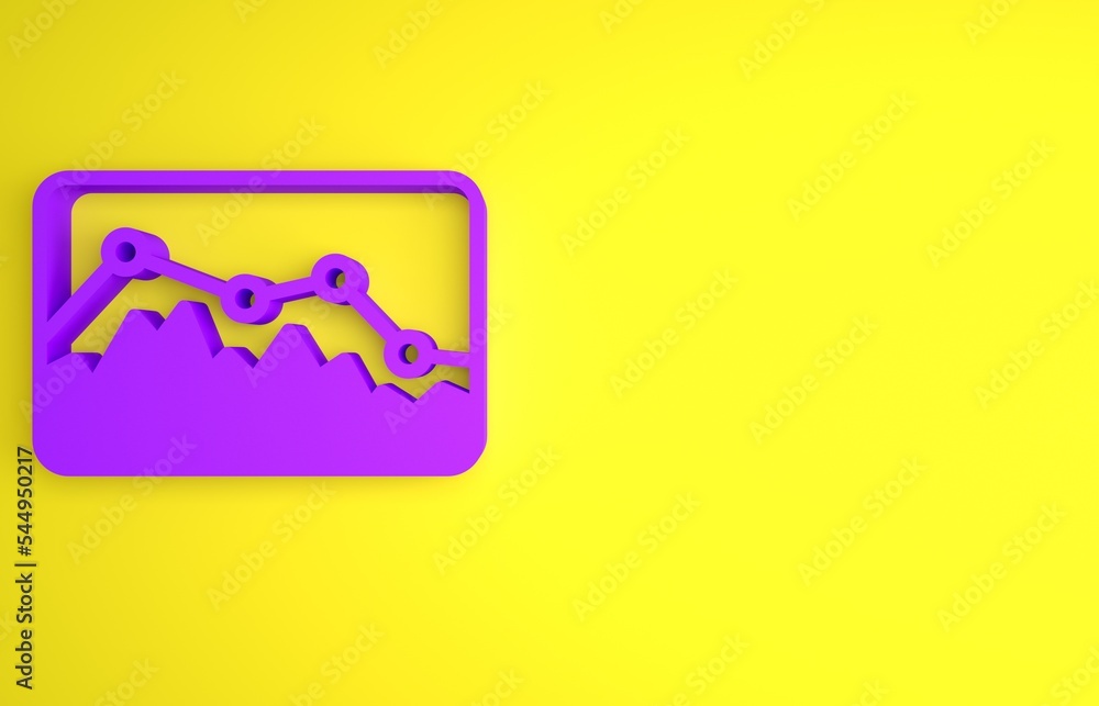 黄色背景上隔离的紫色音乐波形均衡器图标。声波。音频数字均衡器