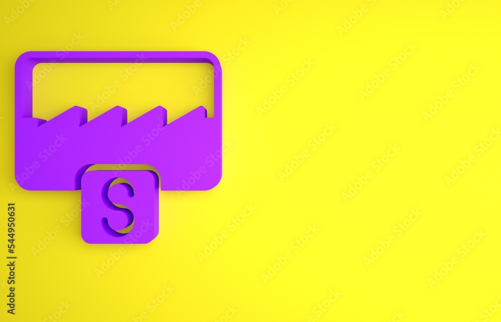 紫色音乐波形均衡器图标隔离在黄色背景上。声波。音频数字均衡器