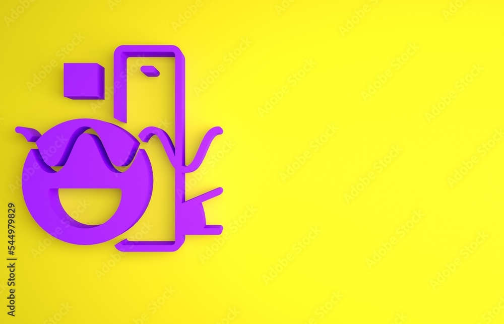 黄色背景上孤立的紫色基本几何形状图标。极简主义概念。3D渲染illu