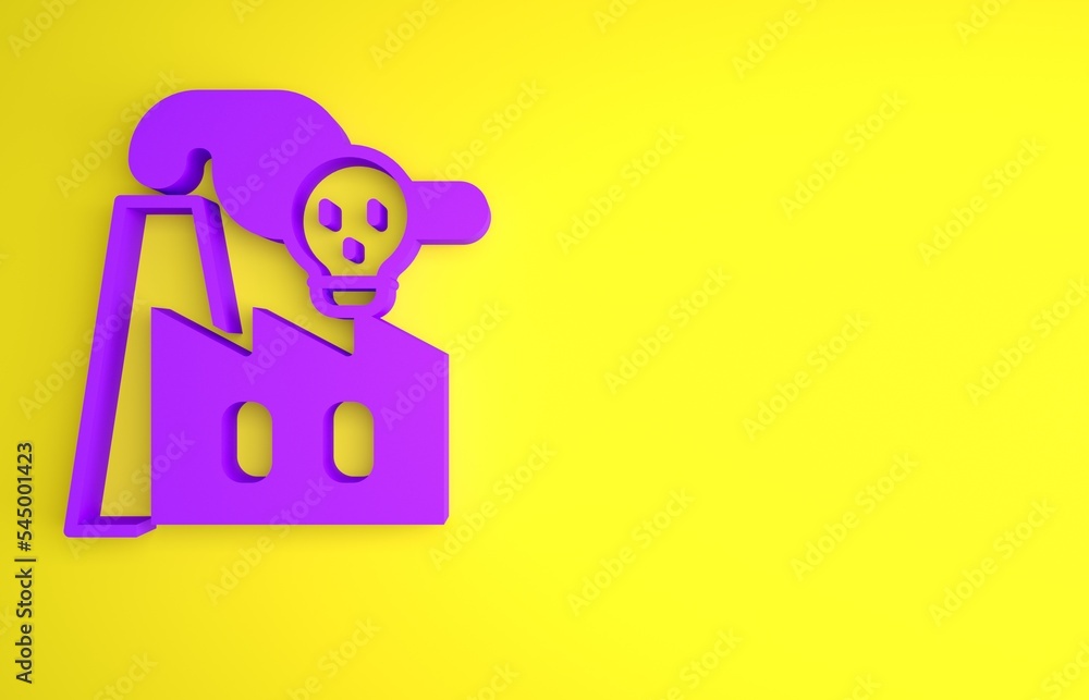 Purple Smoke from factory icon isolated on yellow background. Environmental pollution problem, smoke