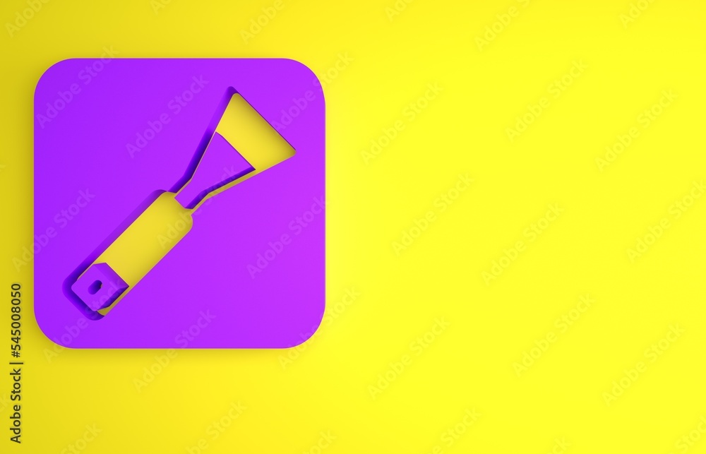 紫色画笔图标隔离在黄色背景上。用于艺术家或考古学家和clea