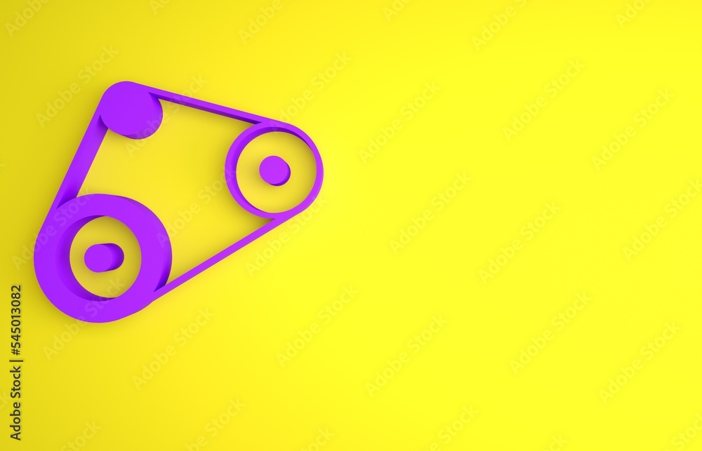 黄色背景上隔离的紫色定时带套件图标。极简主义概念。3D渲染插图