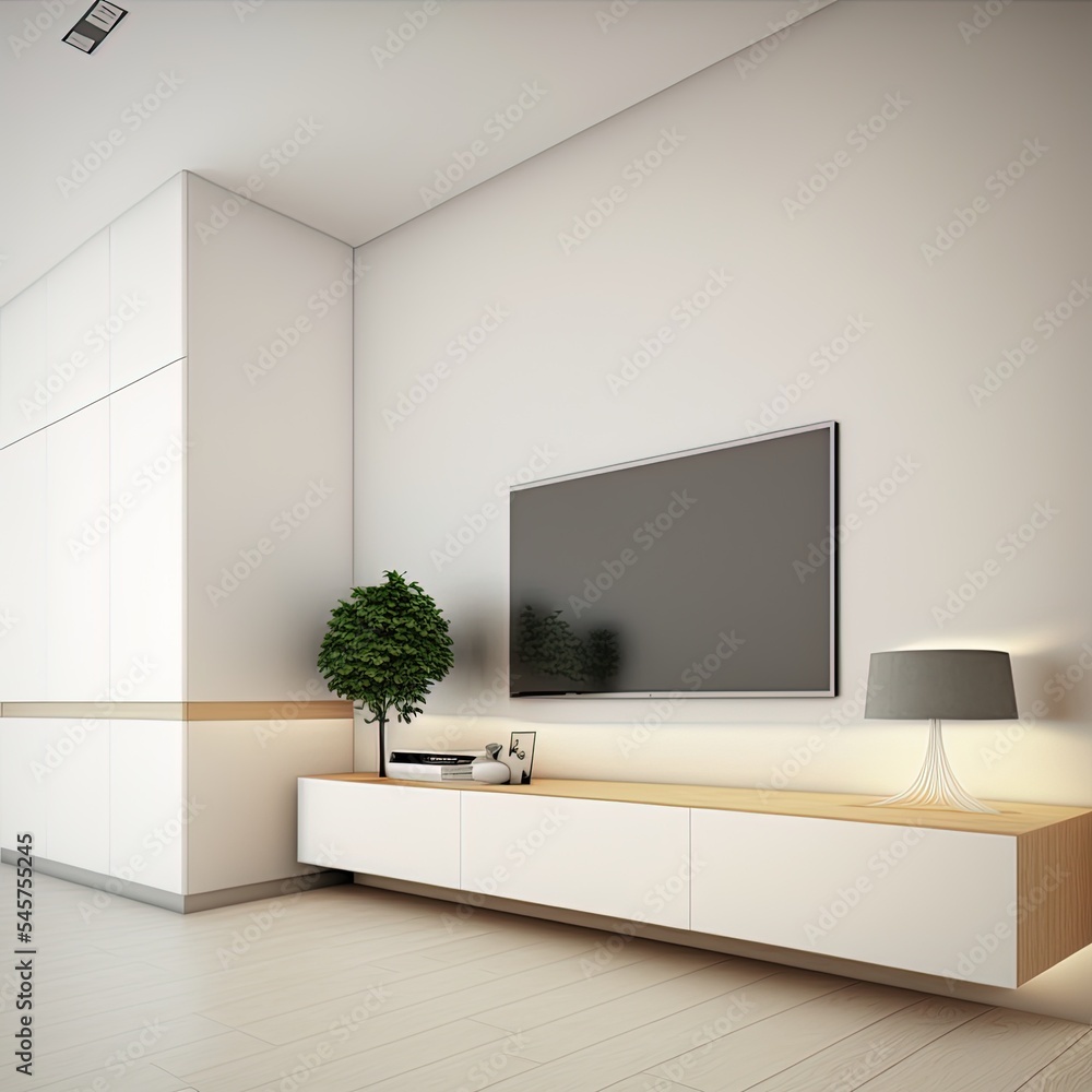 客厅电视柜和墙，白墙.3D渲染图