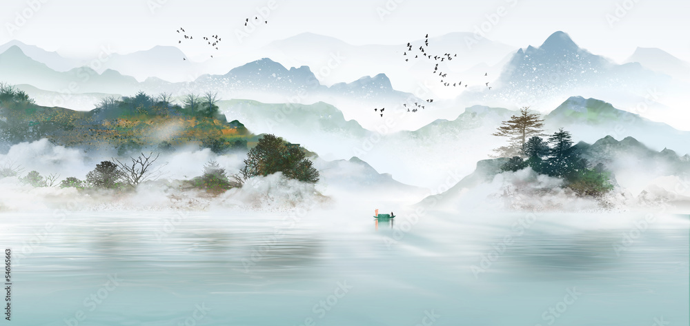 意境山水画中国风背景插图