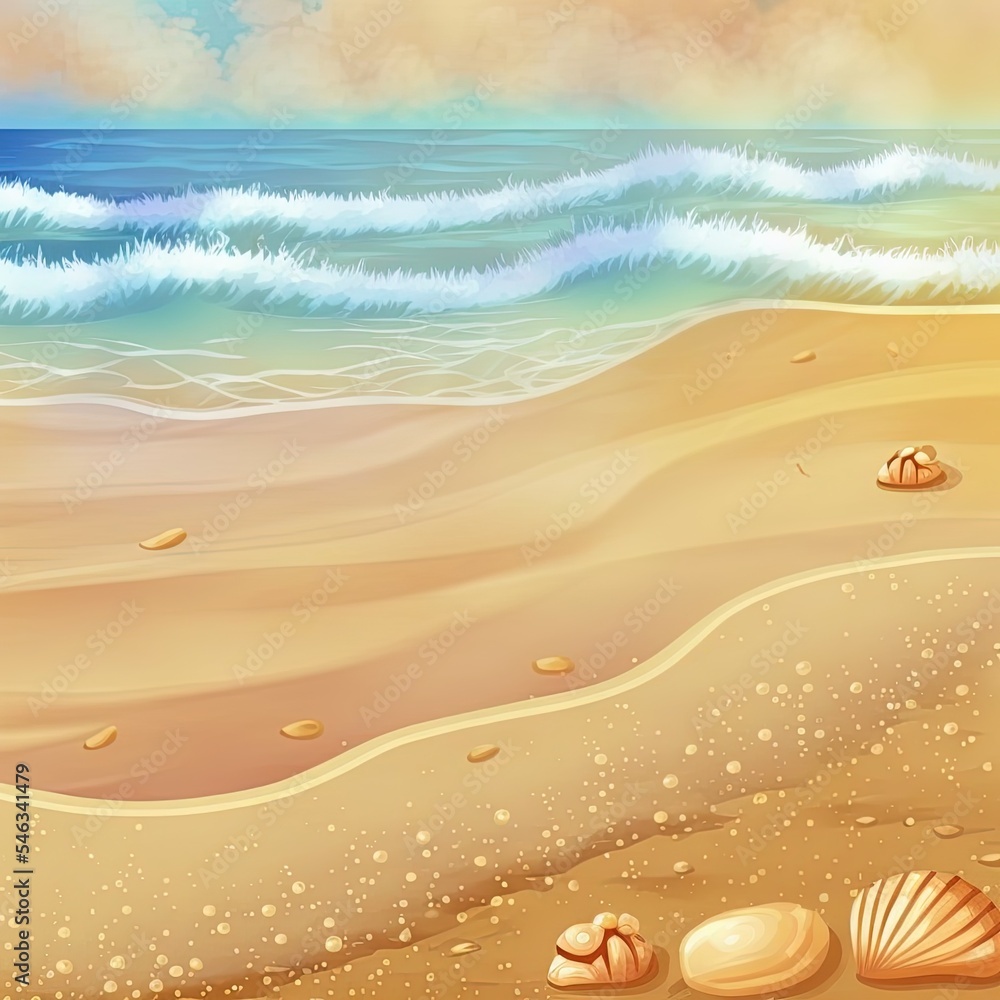 夏天的背景是沙子和海洋。夏天的海滨景观。海滩的卡通插图，se