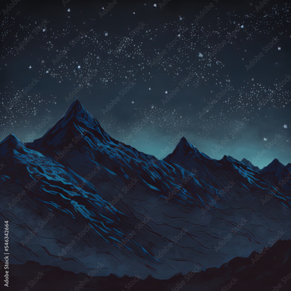 2d插图。夜晚的山脉。数字艺术。