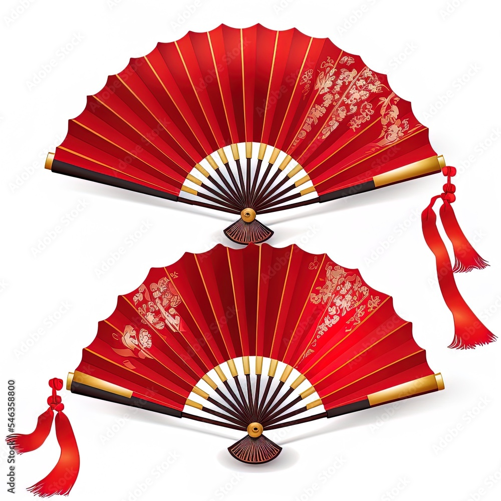 白色背景插图上隔离的两个红色中国折扇