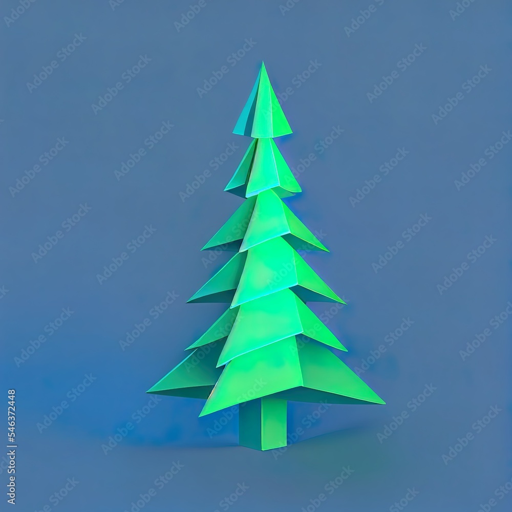 蓝色背景上的绿色圣诞树图标。圣诞快乐，新年快乐。Minimalis