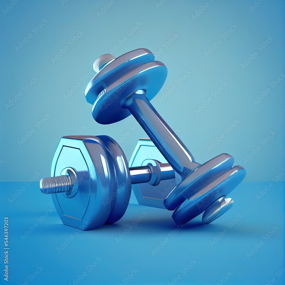 dumbbell weights for exercise on blue background 3d illustrationhigh quality illustration