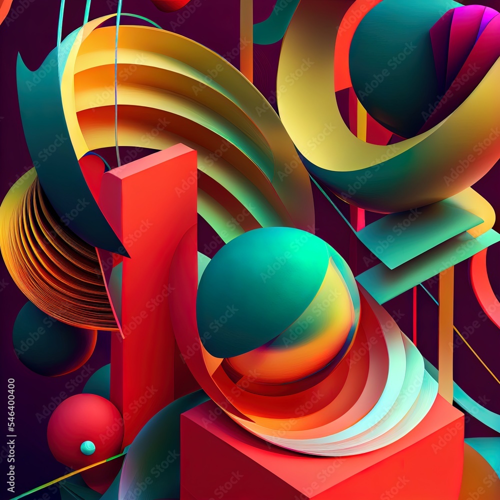 Abstract, colorful shapes, lines, 3D illustration High quality illustration