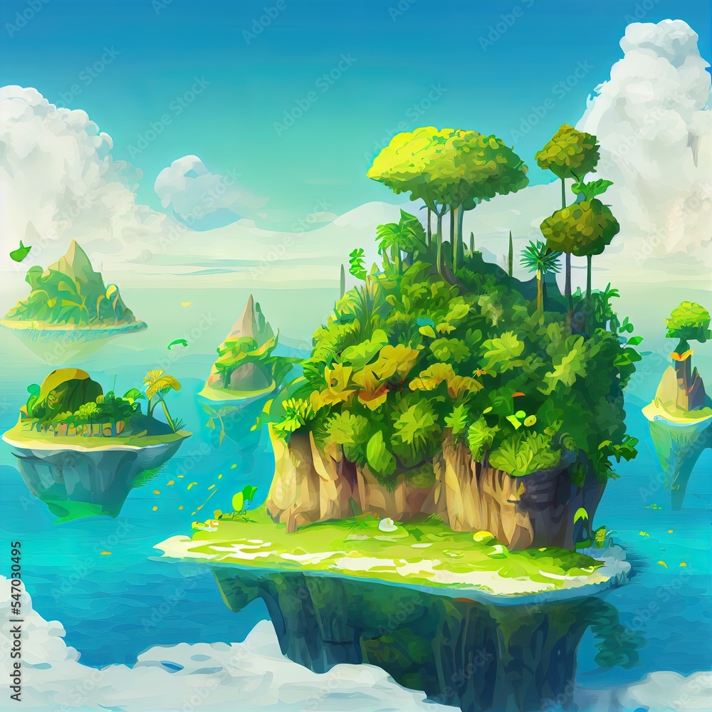 大自然中有水和树木的岛屿