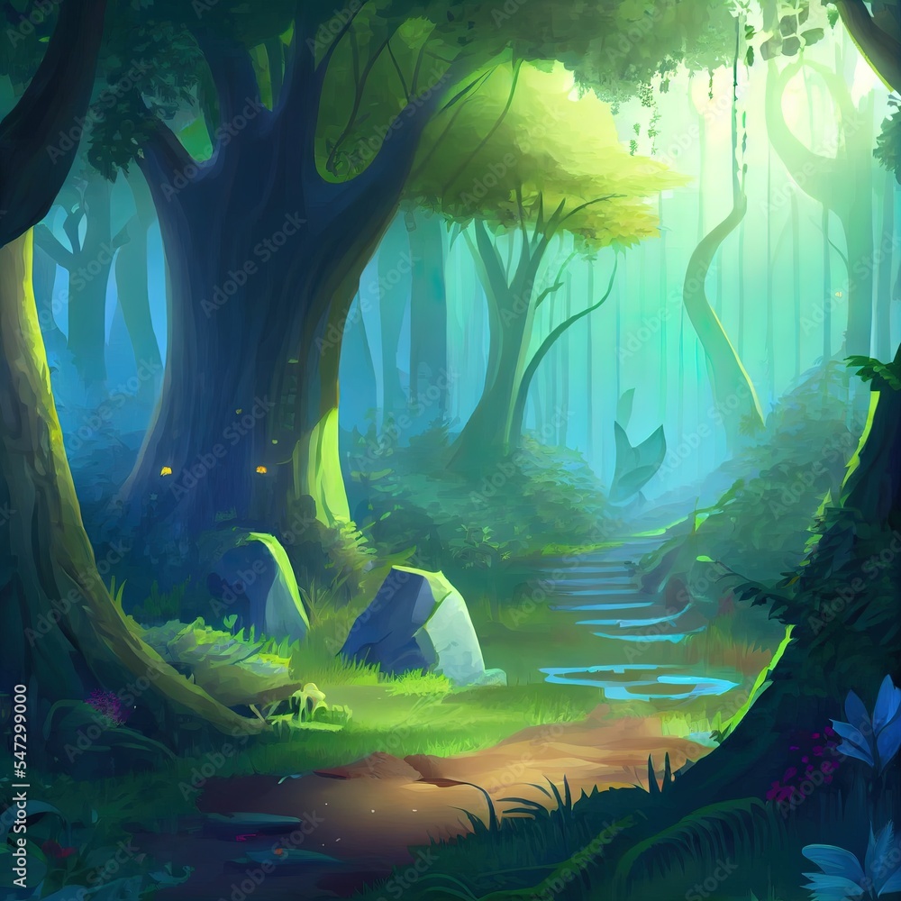 森林深处。梦幻背景。概念艺术。逼真插图。电子游戏数字CG艺术作品Ba