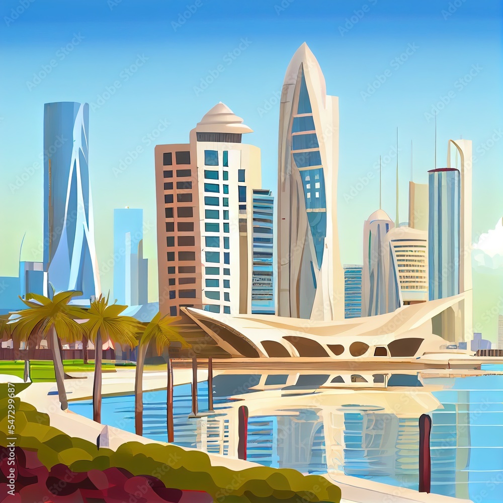 卡塔尔卢赛尔，2022年2月25日卡塔拉建筑从卢赛尔滨海公园观看