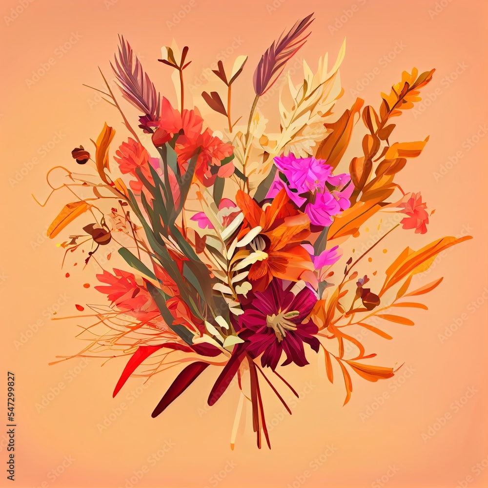 秋天的构图孤立的米色背景上的野花花束秋天，秋天的概念平坦