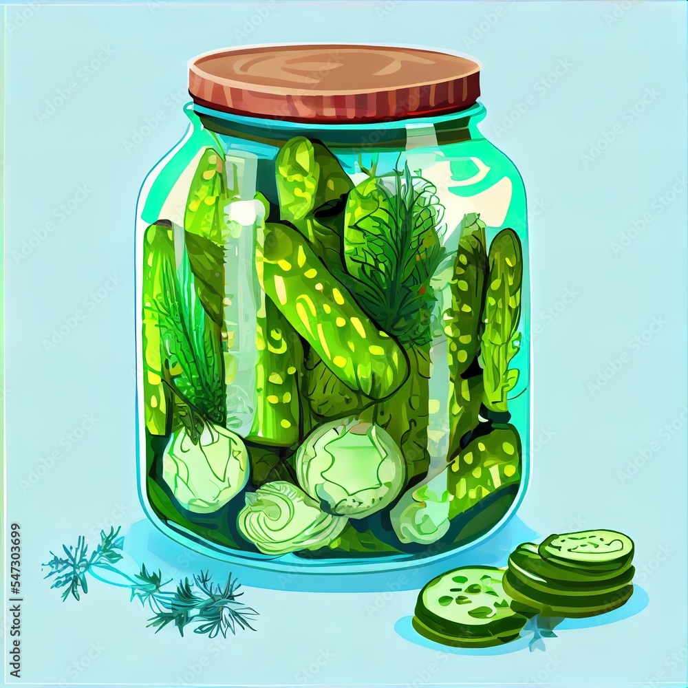 Lightly salted sliced cucumbers for the winter in jars with dill and garlic. Fermented vegetables.