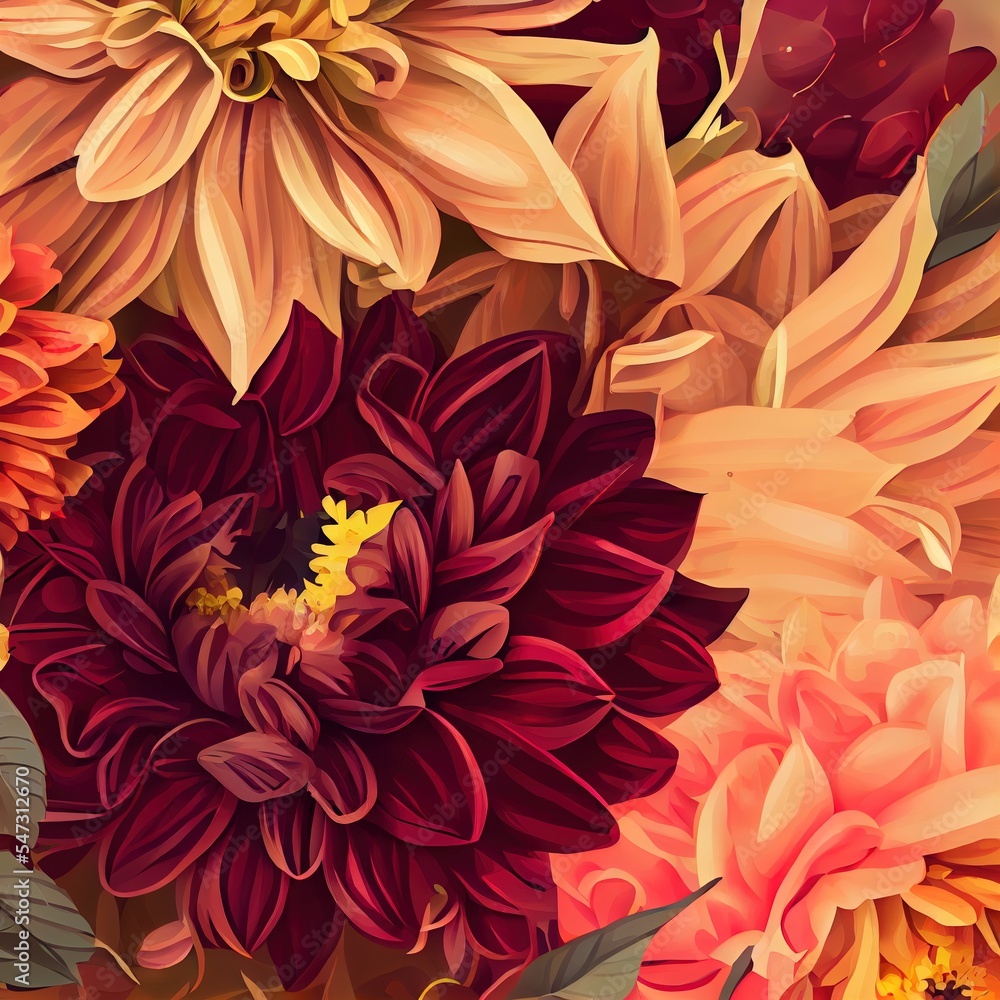 秋天的花朵特写背景，秋天的花束，花商用大丽花和苹果构图