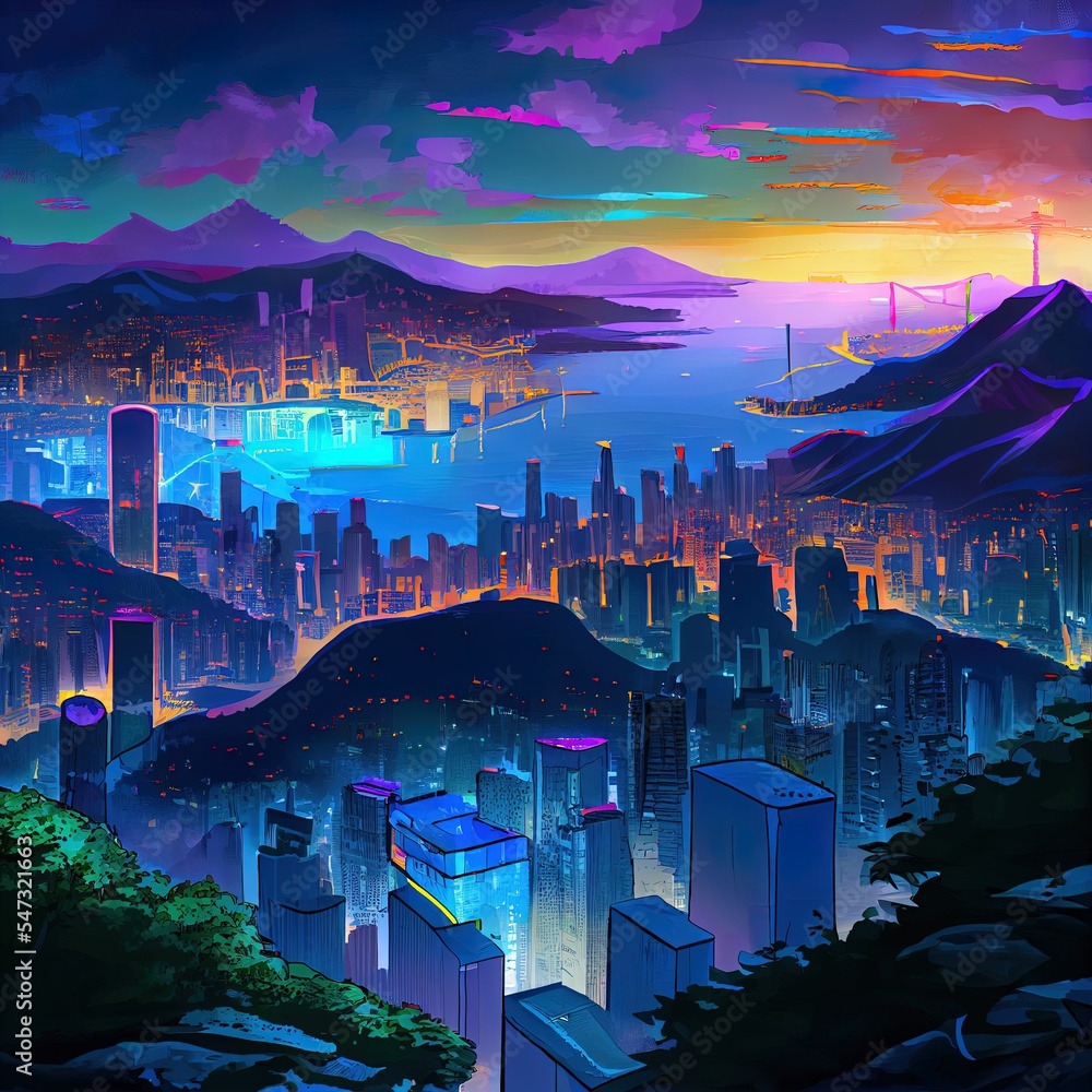 黄昏山顶香港城市景观