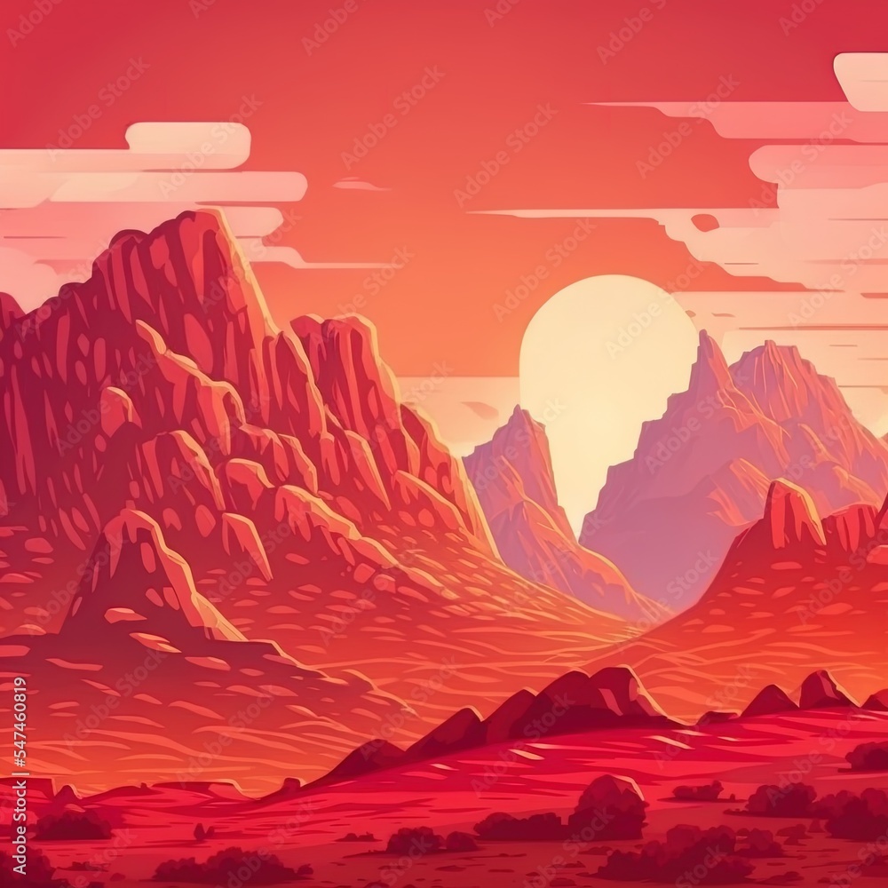 红色山景自然背景插图