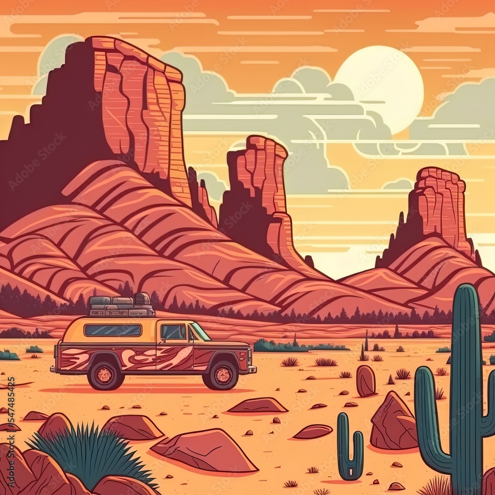 沙漠风景的复古插图