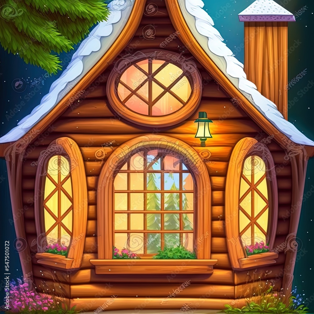 木屋外部自然景观优雅的窗户建筑设计三维插图