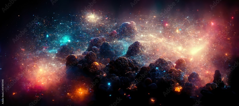 Spectacular iridescent nebula background in outer space deep in the galaxy. Digital art 3D illustrat