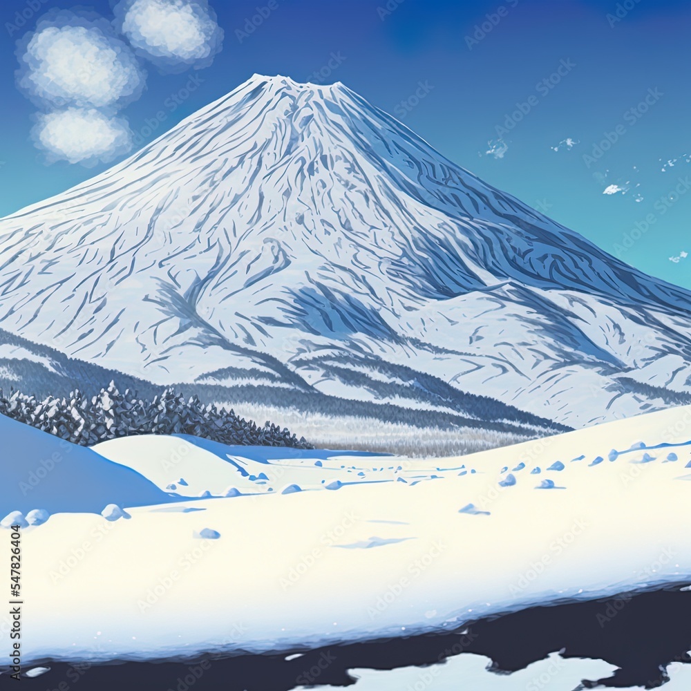 冬天被白雪覆盖的大山，日本青森县的岩城山，自然或