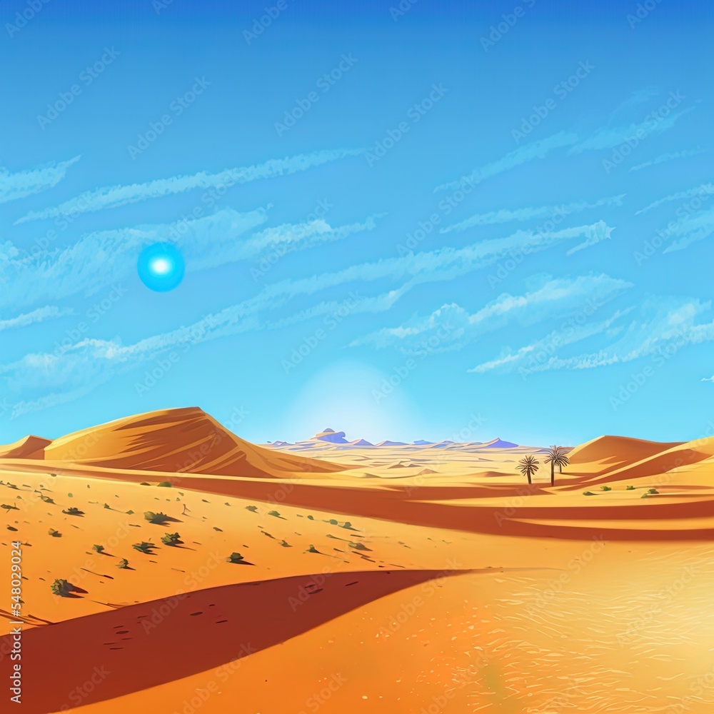 非洲摩洛哥阳光下的撒哈拉沙漠和蓝天