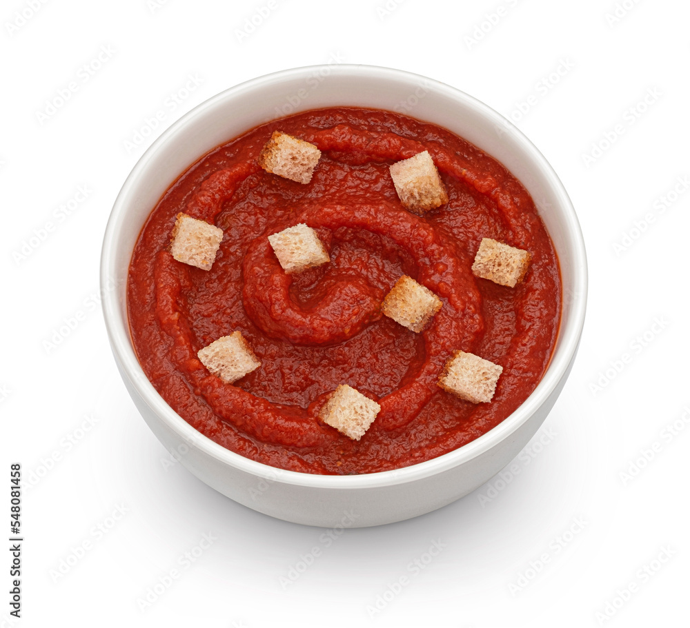 白底面包块番茄汤