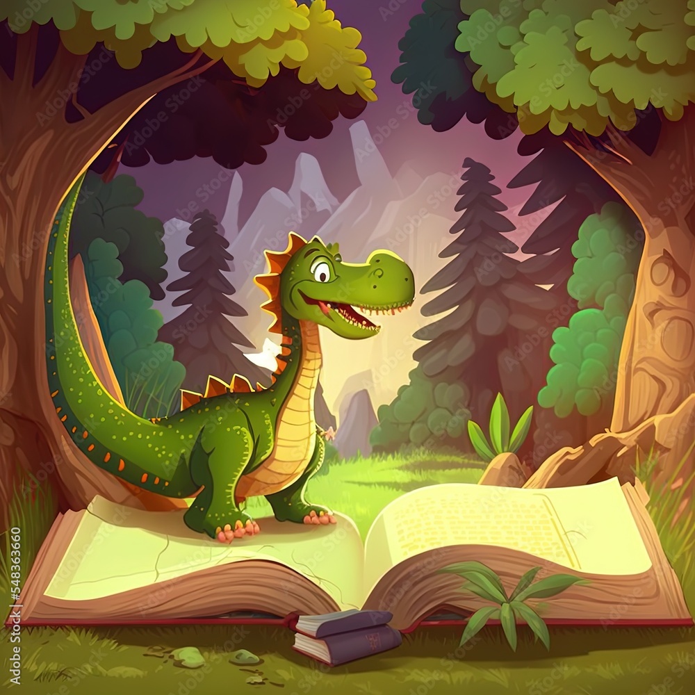 打开史前森林中恐龙的书
