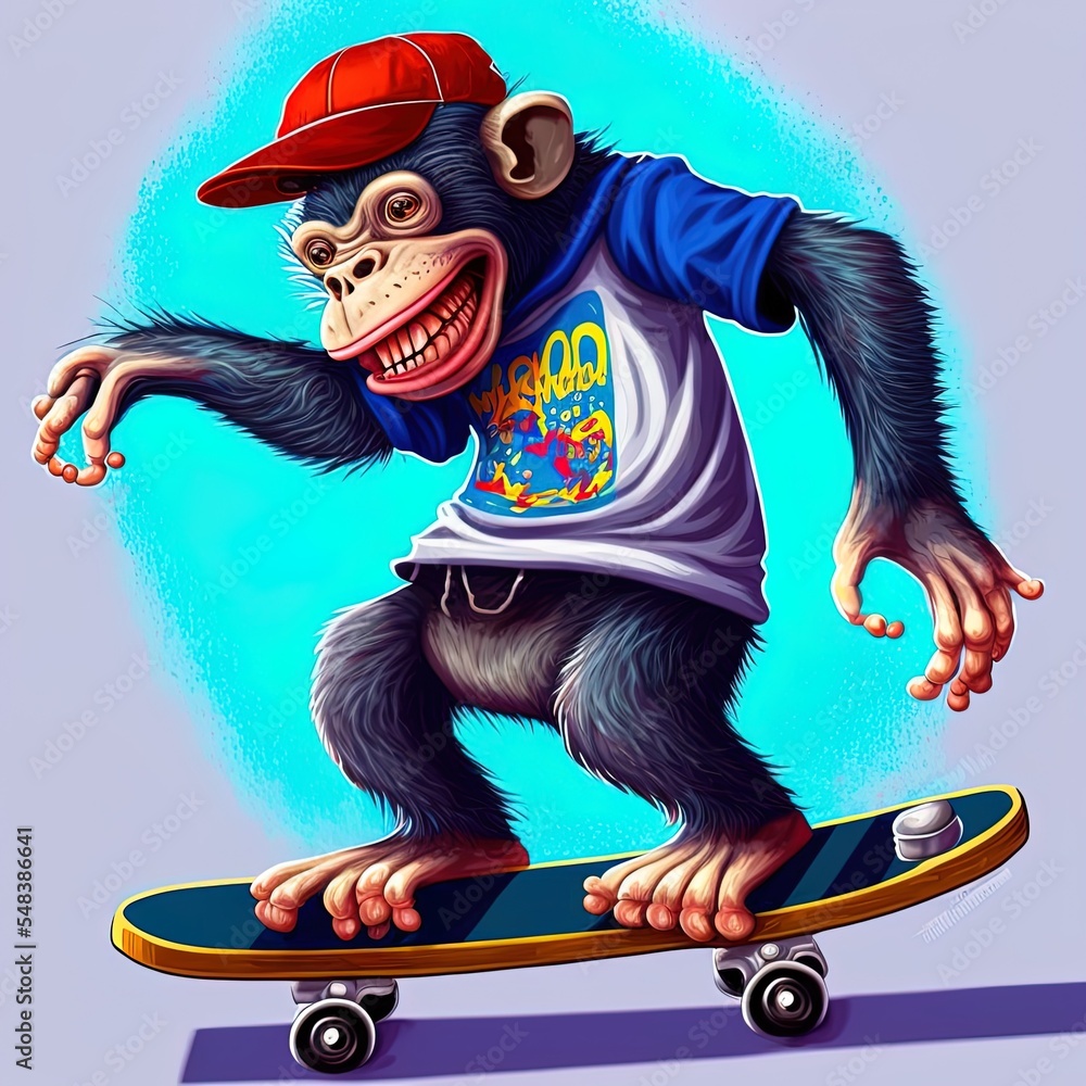 职业滑冰选手黑猩猩正在玩滑板