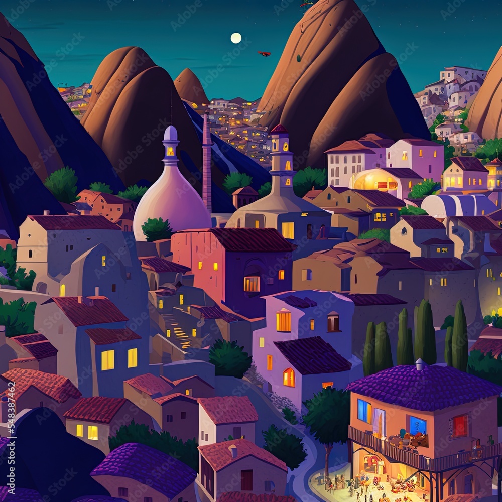 土耳其卡帕多西亚黄昏时分的戈雷姆镇。