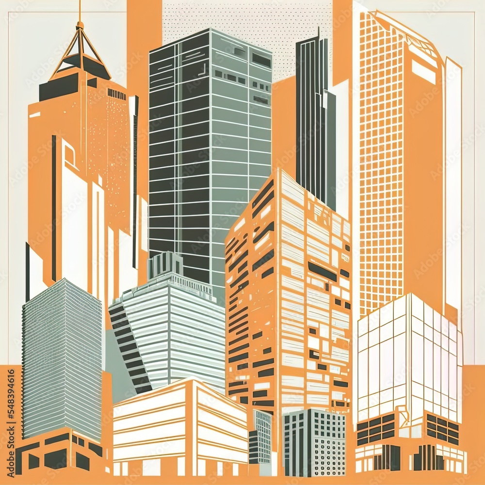 城市建筑和空中景观图标插图