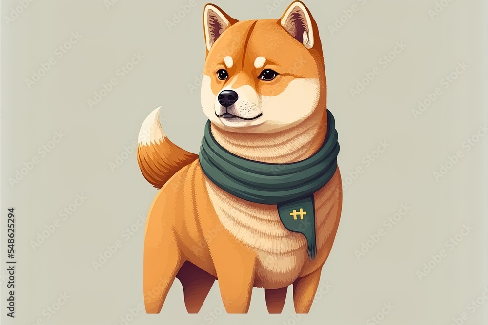 可爱的Shiba犬穿着Scraf卡通2D插图图标插图动物自然图标隔离