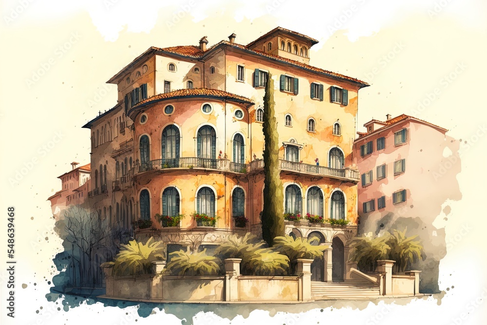地中海城市建筑外部水色风格插图
