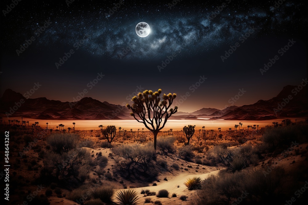 夜晚的野生沙漠景观