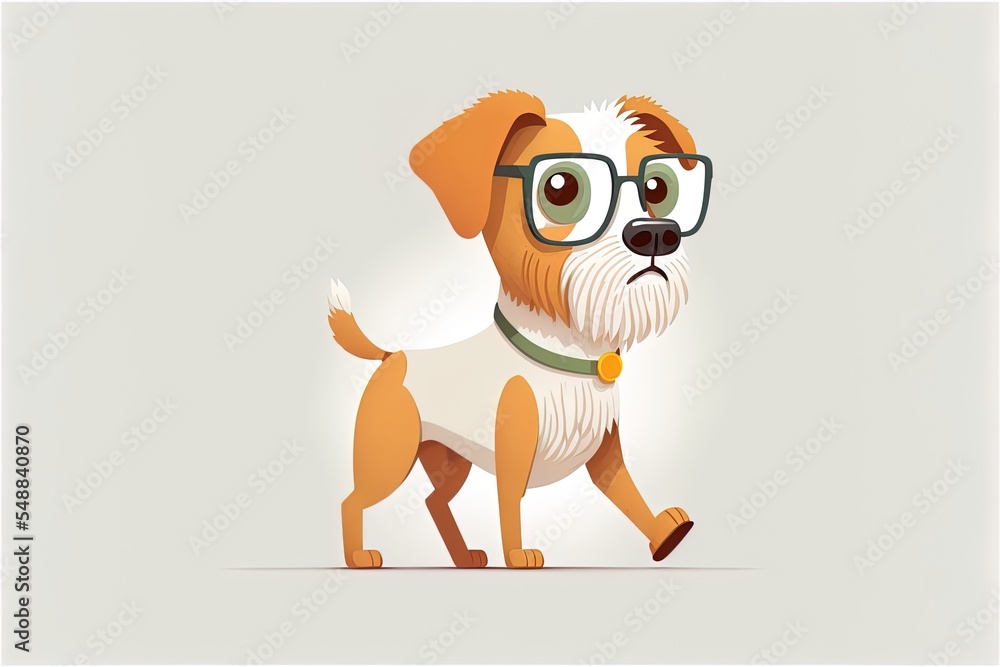 可爱的小狗戴眼镜散步卡通2D插图图标插图动物自然图标概念是