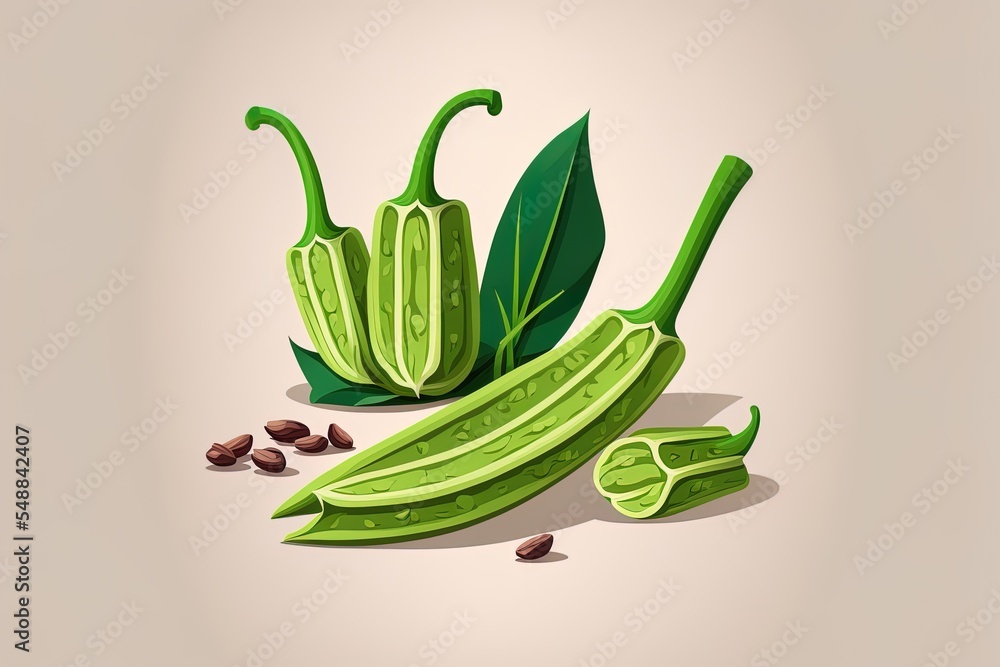 秋葵蔬菜卡通2D插图图标插图食物自然图标概念隔离高级2D