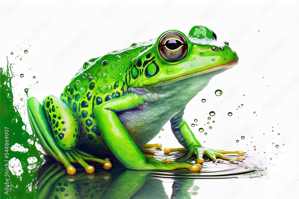 白色背景下的绿色青蛙动物