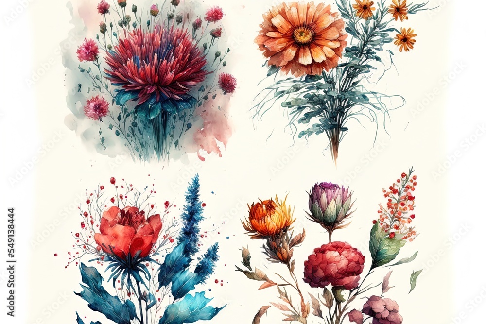 五彩花朵水彩插图集