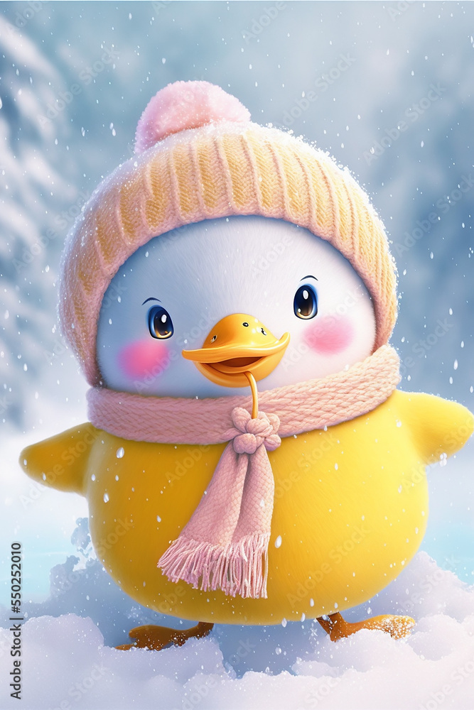 cute little duck in winter time