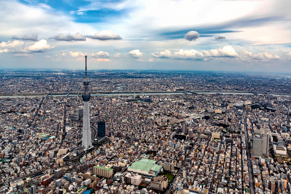 日本东京隅田市与东京天树鸟瞰图
