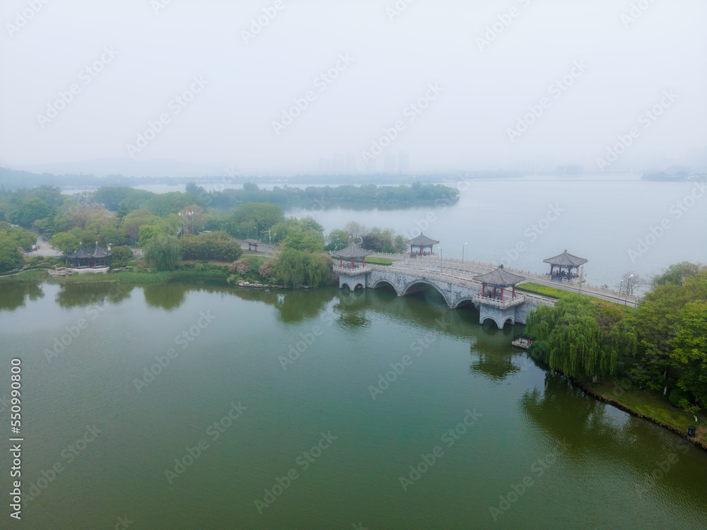 Aerial photo of the landscape of Yunlong Lake in Xuzhou, China