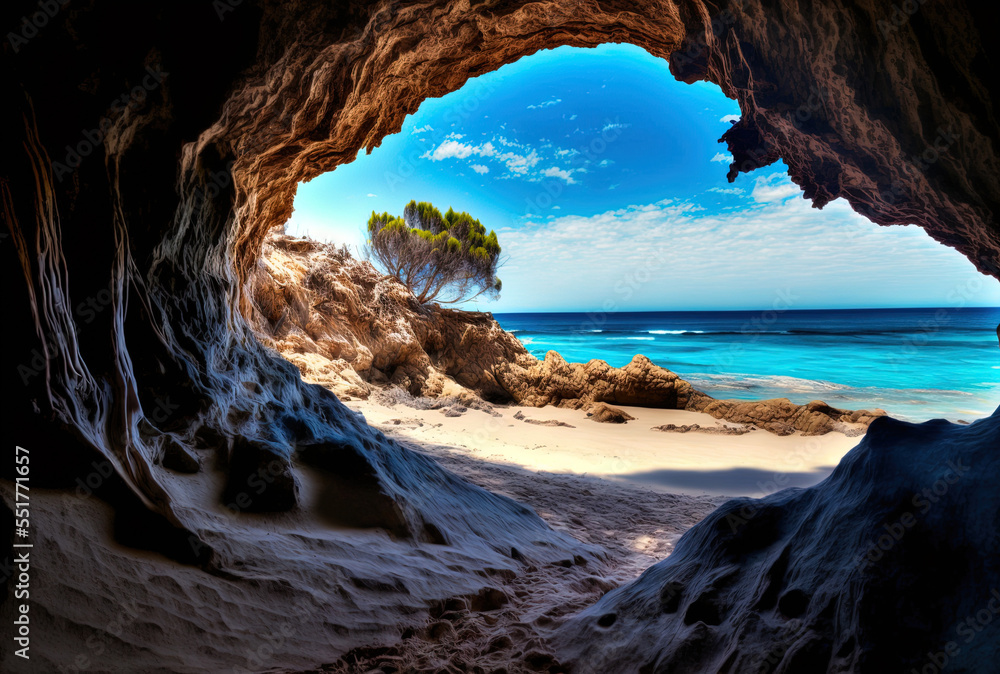 Excellent ocean road views of the beach and the grotto. Generative AI