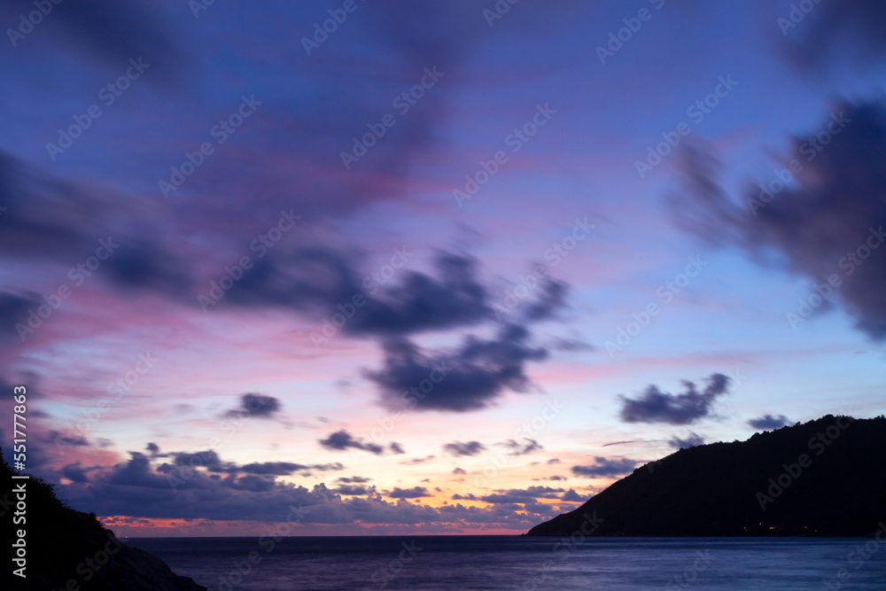 Blurred sea background at sunset, Abstract natural background and texture motion blur,panoramic view