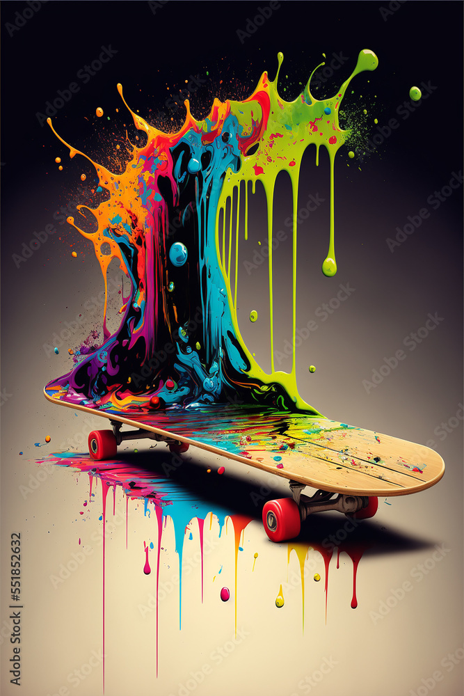 湿漆艺术滑板。生成Ai