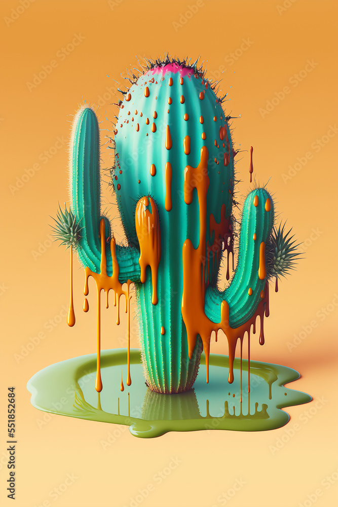 CACTUS plant dripping paint art. Generative Ai