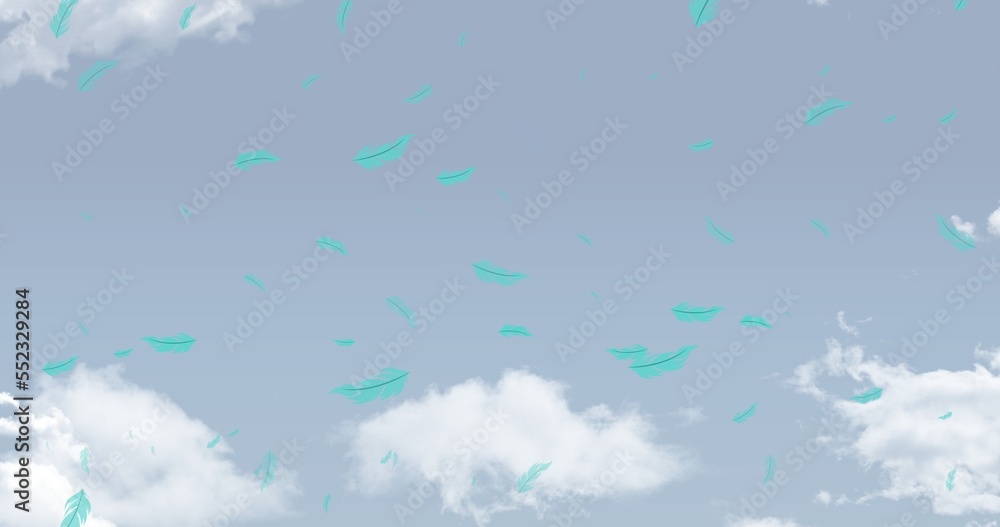 蓝色羽毛逆天飞行的数字合成，复制空间
