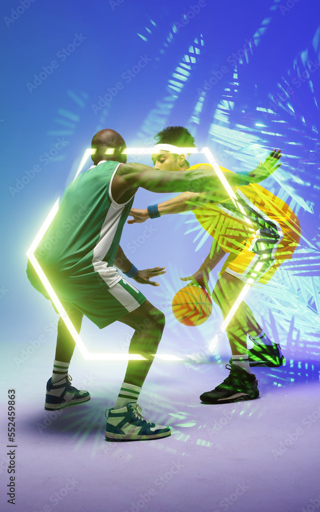 非裔美国篮球运动员通过发光植物和六边形运球，复制空间